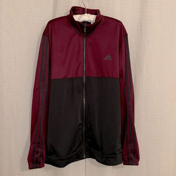 adidas 2X Burgundy Black Three Stripe Full Zip Track Jacket Sweatshirt - Picture 1 of 12
